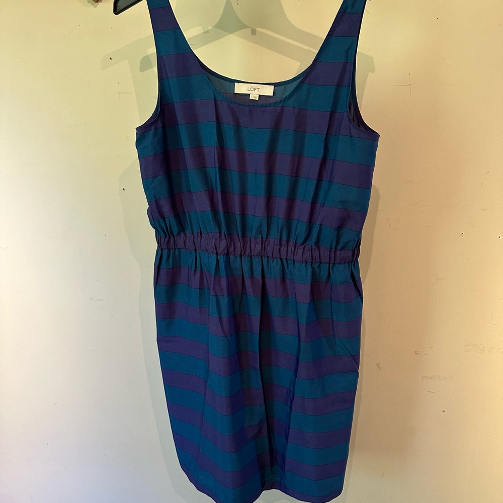 LOFT indigo/purple striped summer dress, women’s size large